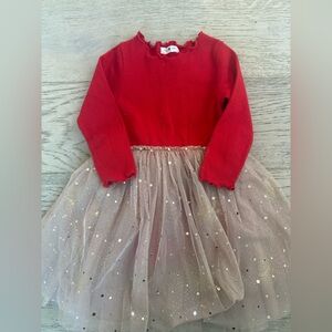 Red Knit Bodice Dress with Gold Sparkle Tulle Skirt for Kids